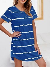Χαμηλού Κόστους Γυναικεία Νυχτικά &amp; Sleepshirts-Γυναικεία Νυχτικιά Καθημερινό Ανατομικό Ταινία Καθημερινά Σπίτι Κοντομάνικο Στρογγυλή Ψηλή Λαιμόκοψη Θαλασσί Μαύρο Λευκό Κρασί Καλοκαίρι Άνοιξη Κανονικό