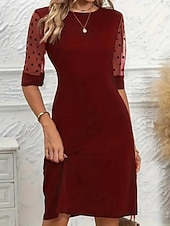 abordables mini vestido negro-Mujer Mini vestido Vestido de una línea Vestido de verano Casual Diario Ajuste regular Plano Media Manga Cuello Barco Negro Rojo Verano Primavera
