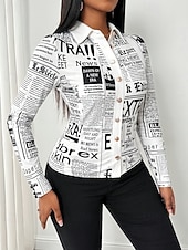 cheap Floral Blouses-Women's Shirt Blouse Buttons Letter Stylish Modern Casual Long Sleeve Shirt Collar Regular Tops Daily Holiday Going out White Summer Spring