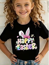 economico Costumi di Pasqua per Ragazze-Pasqua Ragazze 3D Grafico Coniglio Maglietta Manica Corta Stampa 3D Estate Primavera Sport Moda Streetwear Bambini 4-12 Anni Girocollo Casuale Quotidiano All'aperto Vestibilità regolare