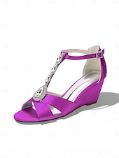 cheap Women-Women's Pink Satin Crystal Wedge Sandals – Elegant Dressy Style for Resort Evenings
