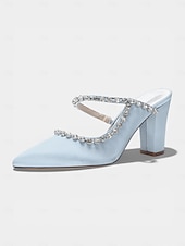 cheap Mother of Bride/Groom-Women's Ivory Block Heel Pumps with Rhinestone Strap, Elegant Mother of the Bride Shoes for Outdoor Garden Weddings