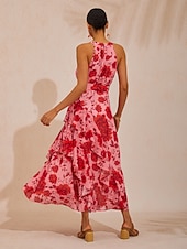 cheap Casual Dress-Spring Blooms Flowy Chiffon Waist-cinching Maxi Dress