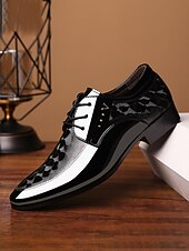 Недорогие Дерби туфли-Мужские черные лакированные туфли из искусственной кожи, глянцевый верх, шнуровка, элегантный стиль для свадеб, приемов и вечерних мероприятий.