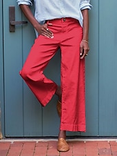 abordables Fondos-Mujer Pantalones con tacto de lino Perneras anchas Chinos Pantalones de verano Vacaciones Ropa de calle Básico Hasta el Tobillo Media cintura Plano Bolsillo Confortable Comodidad Rígido Diario