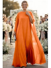 preiswerte Bodenlänge-A-Linie Schlauchkleid Bodenlang Kleid für Hochzeitsgäste Abendkleid Brautmutterkleid Langarm U-Boot-Ausschnitt Elegant Formeller Abend Chiffon mit Einfarbig