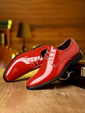 baratos Sapatos Derby-Sapatos sociais masculinos vermelhos em couro sintético envernizado – design elegante para casamentos, eventos noturnos e ocasiões formais.