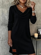 ieftine Rochie albă-Pentru femei Rochie Mini Rochii Tricot Rochie teacă Casual Zilnic Fit regulat Simplu Manșon Lung Glugă Gât Negru Alb Bej Gri Toamnă Iarnă