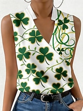 tanie Bluzki i koszule na Dzień Świętego Patryka-Dzień Św. Patryka Damskie Podkoszulek Koszulka Nadruk Graficzny koniczyna Moda Klasyczny Codzienny Bez rękawów W serek Zwykłe topy Codzienny Wyjściowe Weekend Zielony Lato Wiosna