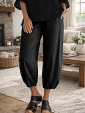abordables Fondos-Mujer Pantalones Capri Pantalones de lino y algodón Chinos Pantalones cortos de verano Vacaciones Ropa de calle Básico Hasta el Tobillo Media cintura Plano Bolsillo Confortable Comodidad Cómodo Rígido