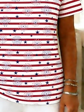  Amerikansk uavhengighetsdag Dame T skjorte T-skjorte Trykt mønster Grafisk Stripet Stilfull Klassisk Fritid Kortermet Crew-hals Vanlige topper Daglig Ut på byen Helg Rød Sommer Vår