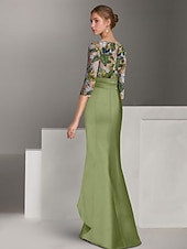  מעטפת עמוד עד הריצפה חרוזים רקומים שמלה רשמית שמלת אם הכלה שמלות נשף שמלות ערב שמלת נשף לבוש רשמי אלגנטית בלוק צבע פיצול גבוה חצי שרוול אשליה חתונה רשמי סאטן עם קפלים שסע אפליקציות