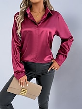 economico Bluse Semplici-Per donna Camicia Camicia in raso Camicia casual Blusa Bottoni Semplice Elegante Essenziale Classico Manica Lunga Colletto a Camicia Top Regolari Quotidiano Ferie Uscire Nero Bianco Rosso Blu Reale