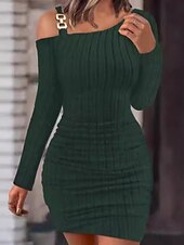 cheap White Graduation Dresses-Women's Midi Dress White Dress Graduation Dress Casual Dress Bodycon Fashion Modern Outdoor Vacation Party Regular Fit Plain Long Sleeve Off Shoulder Black White Pink Red Summer Spring
