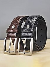 abordables Cinturones de hombre-Cinturón ajustable de piel sintética con estampado de cocodrilo para hombre, varios colores, perfecto para bodas y uso diario, diseño duradero y elegante.