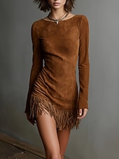 ieftine Rochie boho vestică-Pentru femei Rochie Mini Rochie împachetată Rochie occidentală Rochie din piele întoarsă artificială Epocă Modă Modern Zilnic În aer liber Vacanță Fit regulat Simplu Manșon Lung Stil Nautic Maro