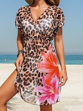 Χαμηλού Κόστους Ολόσωμα μαγιό-Γυναικεία Μαγιό Ενα κομμάτι Μαγιό Μονοκίνι Μαγιό Έλεγχος κοιλιάς Ψηλή Μέση Λεπτό Εξώπλατο Διακοπές Ρούχα παραλίας Φλοράλ Λεοπάρ Λαιμόκοψη V Αμάνικο Κοντομάνικο Μαγιό