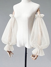 baratos Casamento ACC-Luvas femininas de tule com mangas bufantes – nas cores preto e branco, em tecido de malha macio e elegante, perfeitas para casamentos, festas e eventos noturnos.