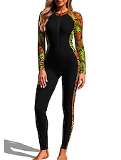 preiswerte One Pieces Rash Guards-Damen Standard Anti UV Shirt Ganzkörper-Rashguard Einteiliger Surfanzug Blumenmuster Tropisch Reißverschluss mit integriertem BH Frontreißverschluss UV-Sonnenschutz vollständige Bedeckung UPF50+