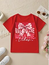 cheap Girl's 3D Playful Humor-Valentines Girls' 3D Graphic Bow tie T shirt Tee Short Sleeve 3D Print Summer Spring Sports Fashion Streetwear Kids 4-12 Years Crew Neck Casual Daily Outdoor Regular Fit