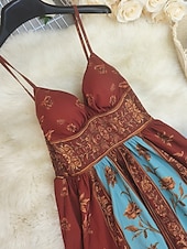 preiswerte Blumenkleider-Damen Maxikleid Sommerkleid A Linie Kleid Unterkleid Urlaub Lässig Boho Outdoor Ausgehen Normale Passform Blumen Ärmellos Spaghettiträger Rote Sommer Frühling