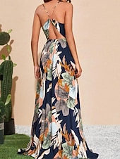 tanie Sukienki kwiatowe na co dzień-Damskie Sukienka maxi Codzienne sukienki Sukienka w kwiatki Sukienka na ramiączkach Elegancja Moda Nowoczesny Na zewnątrz Urlop Wyjściowe Regularny Kwiaty Bez rękawów W serek Biały Lato Wiosna