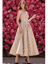 cheap Ankle Length-A-Line Ankle Length Party Dress Cocktail Dress Wedding Guest Dress Mother of the Bride Dress Sleeveless Strapless Elegant Formal Cocktail Party Semi Formal Jacquard with Flower