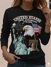  Jour de l'indépendance Anniversaire américain Patriote T-shirt pour femmes Graphique Vintage Mode Élégant Manches longues Col rond Imprimé quotidien week-end Bleu Noir Rouge Vert Été Printemps