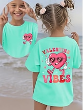 cheap Girl's 3D Playful Humor-Valentines Girls' 3D Heart Graphic T shirt Tee Short Sleeve 3D Print Summer Spring Sports Fashion Streetwear Kids 4-12 Years Crew Neck Casual Daily Outdoor Regular Fit