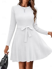 billiga Vita fritidsklänningar-Dam Mini klänning Vit klänning Sweat Klänning Elegant Mode Modern Utomhus Semester Utekväll Smal Slät Långärmad Rund hals Vit Vinröd Marinblå Mörkgrön Vår Höst