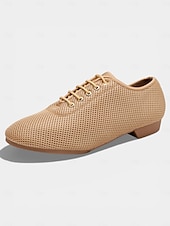 voordelige Ballroomschoenen &amp; moderne dansschoenen-Professionele dansschoenen voor dames, gemaakt van nude mesh met veters, ademend en met een lage hak, geschikt voor ballroomdansen. &amp;Latijns-Amerikaanse oefenschoenen voor studiotraining