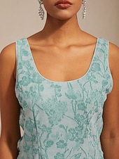  女性用 ドレッシーなトップス ツインセット ラインストーン フラワー エレガント クルーネック 結婚式のゲスト カクテルの服装 ライトブルー 夏 春 秋