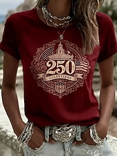  Uavhengighetsdag Amerikansk Jubileum Patriotisk Kvinners T-skjorte Grafikk Flagg Vintage Stilig Casual Kortermet Rundhals Regulerte Topper Daglig Trykk Hvit Rød Beige Sommer Vår
