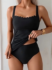 levne Tankiny-Dámské Plavky Tankini 2 ks Odvážné Plavky Zaštíhlující Vysoký pas Štíhlý Volná záda prázdniny Oblečení na pláž Pevná barva Kopeček Bez rukávů Plavky