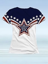 economico Magliette Giorno dell’Indipendenza-T-shirt patriottica da donna per il Giorno dell'Indipendenza grafico bandiera stella moda vintage stilosa maniche corte collo rotondo top regolari abbigliamento quotidiano weekend stampa blu rosso