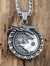 cheap Men's Jewelry-Men's Viking Style Alloy Necklace – Dragon and Wolf Pendant, Yin-Yang Design, Perfect for Casual Everyday Wear