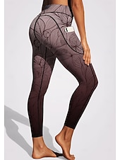 preiswerte 3D-Leggings-Damen Pilates-Leggings Fitnesshose Lässige Leggings Taschen Stempelsteuer Patchwork Pilates Fitnessstudio Fitnesstraining Hosen Strumpfhosen Leggings Blumenmuster Farbverläufe Abstrakt Dunkelgrau
