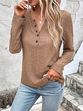 tanie Koronkowe topy-Damskie Top z koronką Bluzka Koronka Guziki Jednokolorowe Elegancki Codzienny Długi rękaw Półgolf Zwykłe topy Codzienny Czarny Biały Fioletowy Brązowy Morelowy Wiosna Jesień