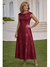 abordables Longitud a la altura del tobillo-Corte A Hasta el Tobillo Vestido Invitada Boda Vestido formal Vestido de noche Vestido de Madrina Sin Mangas Cuello vuelto holgado Elegante Vintage Formal Jacquard con Recogido