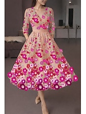cheap Cocktail Dresses-A-Line Tea Length Cocktail Dresses Elegant Vintage Floral Half Sleeve V Neck Garden Party Wedding Pocket Satin Lace with Embroidered Flower Embroidery Pocket