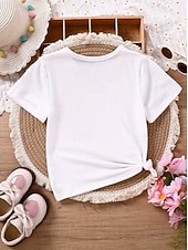 cheap Girl's 3D Playful Humor-Girls' 3D Graphic Letter T shirt Tee Short Sleeve 3D Print Summer Spring Sports Fashion Streetwear Kids 4-12 Years Crew Neck Casual Daily Outdoor Regular Fit