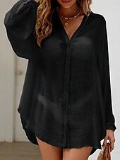 olcso Strand ruhák-Női Mini ruha Fehér ruha Strandruha Fekete ruha Elegáns Divat Klasszikus Napi Szabadtéri Tengerpart Laza öltözet Sima Hosszú ujj V-alakú Fekete Fehér Nyár Tavasz