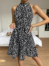 Недорогие Искусство и Дизайн Платья-Жен. Мини-платье Платье A-силуэта Платье-комбинация Платье с открытыми плечами Отпуск На каждый день на открытом воздухе На выход Стандартная посадка Леопард Горошек Без рукавов НАЙКА НЕКО