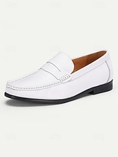 abordables Mocasines-Zapatos de boda blancos clásicos para hombre: diseño elegante, ajuste cómodo, perfectos para bodas y eventos formales.