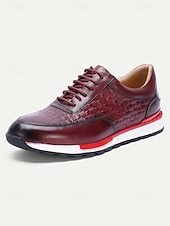 abordables Baskets de Costume-Chaussures de course pour homme en cuir bordeaux – un design sportif et un confort optimal, parfaites pour les mariages décontractés, les événements en plein air et les week-ends.
