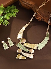 Χαμηλού Κόστους Γυναικείο Κολιέ-Γυναικείο σετ κολιέ και σκουλαρίκια από μποέμικο κράμα, πολύχρωμα γεωμετρικά κοσμήματα με υφή, κομψά αξεσουάρ boho στυλ για γυναίκες, ιδανικά για casual ντύσιμο, διακοπές, φεστιβάλ και πάρτι