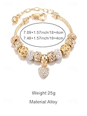 levne Dámský náramek-Dámský náramek s přívěskem ve tvaru srdce z lehké slitiny s třpytivými kubickými zirkony, ideální jako dárek k Valentýnu nebo pro každodenní nošení.