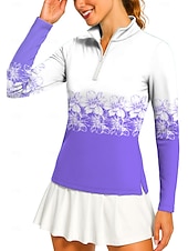 halpa Naisten paita-Naisten Geometrinen Kukat Poolopaita Tennispaita Pitkähihainen Painettu Neljänneksen postinumero Pullover UV suoja Elastinen Hengittävä Tennis Golf Pickleball poolokaulus Vetoketjullinen kaulus