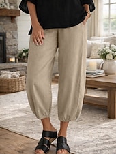 abordables Fondos-Mujer Pantalones Capri Pantalones de lino y algodón Chinos Pantalones cortos de verano Vacaciones Ropa de calle Básico Hasta el Tobillo Media cintura Plano Bolsillo Confortable Comodidad Cómodo Rígido