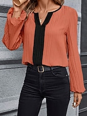 economico Bluse Eleganti-Per donna Camicia Blusa Patchwork Blocco di colori Vintage Elegante Moderno Manica Lunga Scollo a V Top Regolari Quotidiano Ferie Uscire Blu Rosa Arancione Albicocca Primavera Autunno
